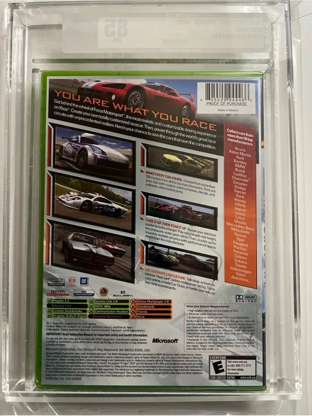Microsoft Xbox Forza Motorsport 85 V G A Graded Disc Game